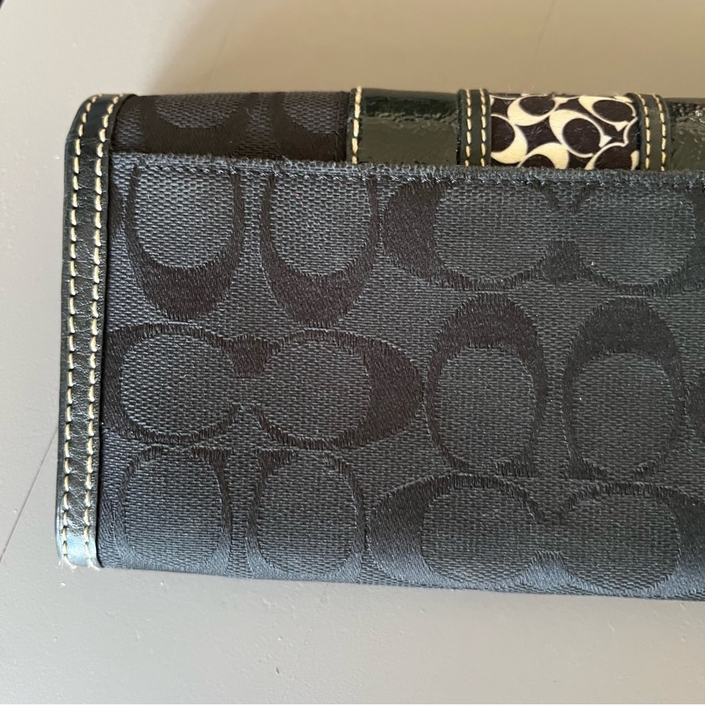 Vintage Coach Signature C Canvas Leather Long Trifold Wallet Black Logo Y2K Vtg - Picture 4 of 16